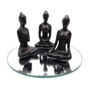 Kit Com 3 Estátuas Enfeite Decorativo Meditação Posições De Yoga 6cm + Bandeja Espelhada