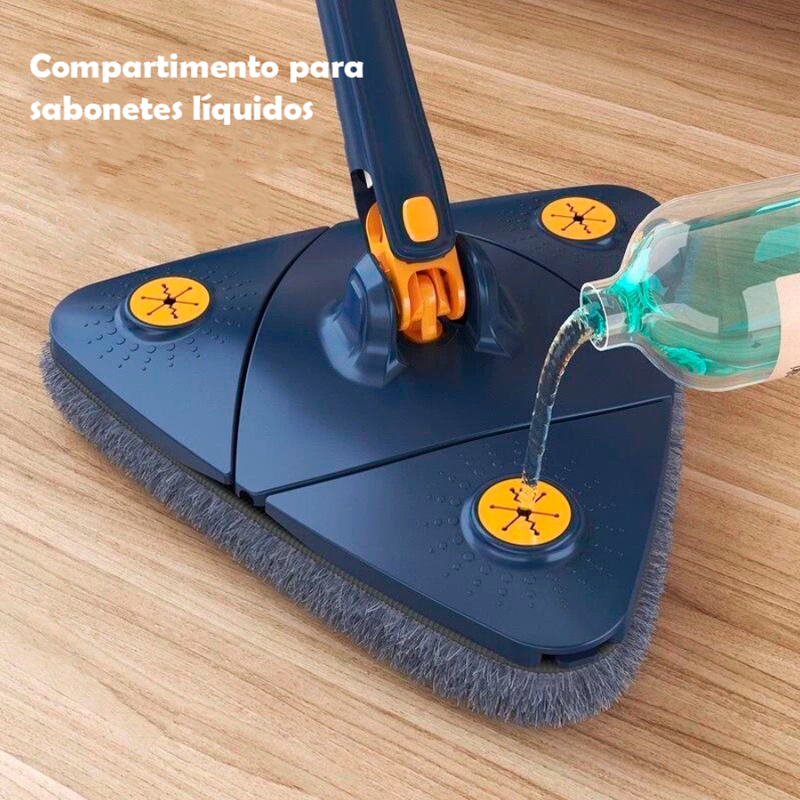 Mop Esfregão Triangular 360° com Cabo Ajustável e 2 Refis de Microfibra