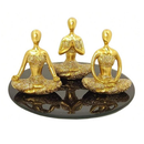 Kit Com 3 Estátuas Enfeite Decorativo Meditação Posições De Yoga 6cm + Bandeja Espelhada
