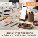 Kit Organizador de Mesa Escritório 4 Peças Porta Caneta Suporte Celular Bandeja