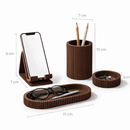 Kit Organizador de Mesa Escritório 4 Peças Porta Caneta Suporte Celular Bandeja