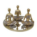 Kit Com 3 Estátuas Enfeite Decorativo Meditação Posições De Yoga 6cm + Bandeja Espelhada
