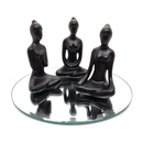 Kit 3 Estátuas Decorativas Yoga + Bandeja Espelhada para Decoração Zen