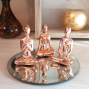 Kit Com 3 Estátuas Enfeite Decorativo Meditação Posições De Yoga 6cm + Bandeja Espelhada